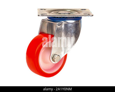 Une roue industrielle en polyuréthane isolé sur fond blanc Banque D'Images