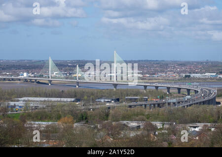 Mersey Gateway Pont sur l'estuaire de la Mersey entre Runcorn et Widnes, UK Banque D'Images