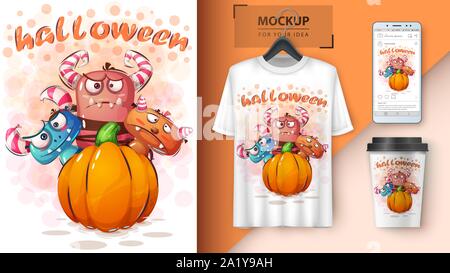 L'affiche de l'Halloween et le merchandising Illustration de Vecteur