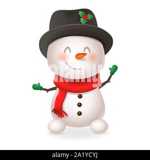 Cute Snowman - Sourire et saluer - vector illustration isolé sur fond transparent Illustration de Vecteur