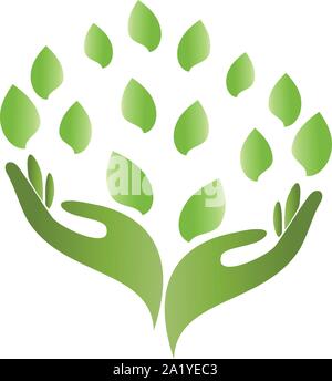 Mains, feuilles, plante, naturopathe, spa, massage, logo Illustration de Vecteur