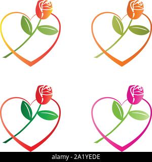 Coeur et rose, fleur, coeur, amour, don, le logo Illustration de Vecteur