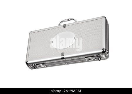 Mallette en aluminium avec coins métal isolated on white Banque D'Images