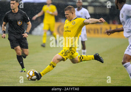 Columbus, Ohio, USA. Sep 29, 2019. Dimanche, 29 Septembre, 2019 : Columbus Crew SC defender Josh Williams (3) tire la balle de la première moitié du match entre l'Union de Philadelphie et Columbus Crew Stadium, MAPFRE à SC à Columbus OH. Crédit Photo obligatoire : Dorn Byg/Cal Sport Media. L'Union de Philadelphie 0 - Columbus Crew SC Crédit : Cal Sport Media/Alamy Live News Banque D'Images