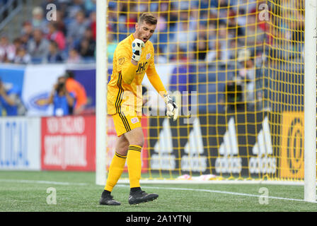 Stade Gillette. Sep 29, 2019. MA, USA ; New England Revolution Matt Turner (30) réagit au cours d'un match entre MLS New York City FC et New England Revolution au Stade Gillette. Anthony Nesmith/CSM/Alamy Live News Banque D'Images