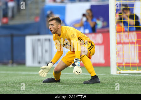 Stade Gillette. Sep 29, 2019. MA, USA ; New England Revolution Matt Turner (30) en action lors d'un match entre MLS New York City FC et New England Revolution au Stade Gillette. Anthony Nesmith/CSM/Alamy Live News Banque D'Images