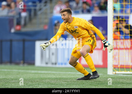 Stade Gillette. Sep 29, 2019. MA, USA ; New England Revolution Matt Turner (30) en action lors d'un match entre MLS New York City FC et New England Revolution au Stade Gillette. Anthony Nesmith/CSM/Alamy Live News Banque D'Images