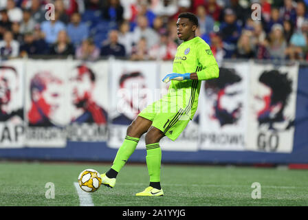 Stade Gillette. Sep 29, 2019. MA, USA, New York City le gardien Sean Johnson (1) en action lors d'un match entre MLS New York City FC et New England Revolution au Stade Gillette. Anthony Nesmith/CSM/Alamy Live News Banque D'Images