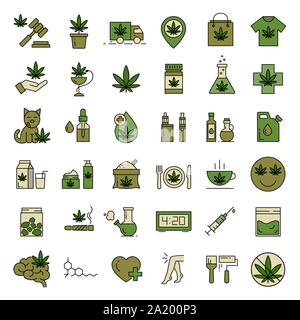 Icônes de la marijuana. Ensemble d'icônes de cannabis médical. La consommation de drogues. La légalisation de la marijuana. Vector illustration isolé sur fond blanc. Illustration de Vecteur