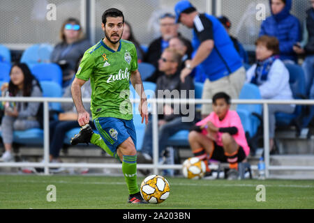 San Jose, Californie, USA. Sep 29, 2019. Le milieu de terrain des Seattle Sounders Victor Rodriguez (8) en action au cours de la correspondance entre le MLS Seattle Sounders et les San Jose Earthquakes chez Avaya Stadium à San Jose, Californie. Chris Brown/CSM/Alamy Live News Banque D'Images