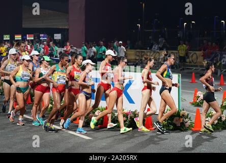 Doha, Qatar. Sep 29, 2019. Les athlètes s'affrontent au cours du 20km marche finale aux Championnats du monde IAAF 2019 à Doha, Qatar, le 29 septembre, 2019. Credit : Xu 199 Changjiang/Xinhua/Alamy Live News Banque D'Images