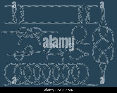 Ensemble de noeuds marins. Télévision vector contour blanc corde. Illustration de Vecteur