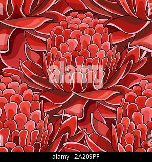 Modèle sans couture avec flamme rouge ginger Etlingera elatior flowers background Illustration de Vecteur