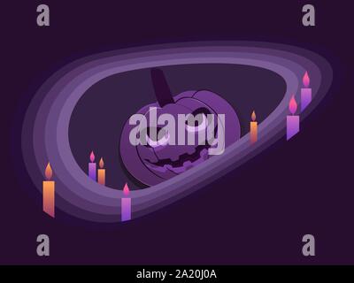 Happy Halloween, le 31 octobre. Et des bougies citrouille papier coupé style. Jack-o-lanterne de couleur violette. Vector illustration Illustration de Vecteur