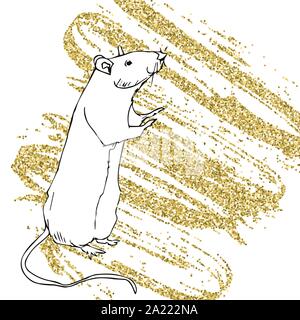 Joyeux Nouvel An chinois 2020 Signe du Zodiaque Rat avec d'or sur fond de confettis. Le signe de zodiaque pour carte de voeux, invitation, flyers, affiches, broc Illustration de Vecteur