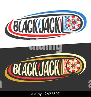 Logo Vector pour Blackjack, jeux de cartes et de mots écrits à la main - blackjack sur noir, des lignes courbes autour de casino et pour le texte d'origine de la police Illustration de Vecteur