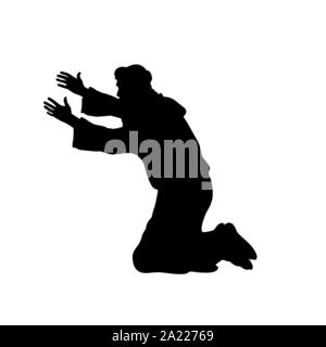 L'homme silhouette à genoux en train de prier. Vector illustration Illustration de Vecteur