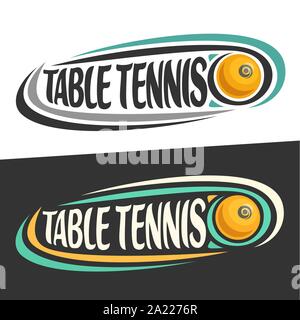Vector Logos pour le Tennis de Table, sport jaune vol balle de ping-pong et de mots manuscrits - tennis de table sur fond noir, des lignes courbes autour de creative typograp Illustration de Vecteur