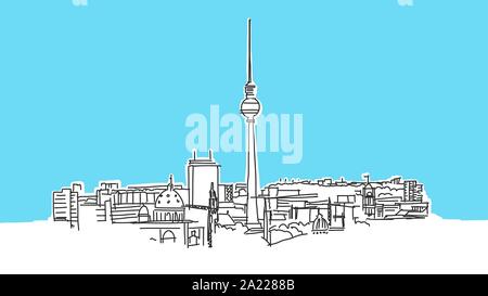 Berlin Lineart Croquis Vecteur Illustration tirée. et sur fond bleu. Illustration de Vecteur