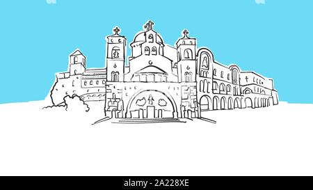 Podgorica Monténégro Lineart Croquis Vecteur Illustration tirée. et sur fond bleu. Illustration de Vecteur
