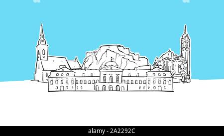 Saint-marin Lineart Croquis Vecteur Illustration tirée. et sur fond bleu. Illustration de Vecteur