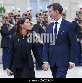 Paris, France. Sep 30, 2019. La Princesse Marie et le Prince Joachim du Danemark arrivent à l'Elysée à Paris le lundi 30 septembre, 2019. Dirigeants en visite et les chefs d'État ont assisté à un déjeuner offert par le président français Emmanuel Macron suite à un service commémoratif en l'honneur de l'ancien président français Jacques Chirac, qui est décédé le 26 septembre à l'âge de 86 ans. Photo de David Silpa/UPI UPI : Crédit/Alamy Live News Banque D'Images