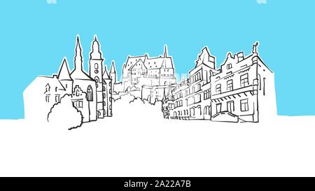 Luxembourg Lineart Croquis Vecteur Illustration tirée. et sur fond bleu. Illustration de Vecteur