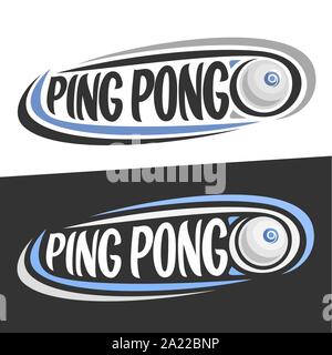 Vector logos pour sport Ping-pong, tennis de table de la trajectoire de vol de balle et mots manuscrits - ping pong sur noir, ligne courbe autour de typog original Illustration de Vecteur