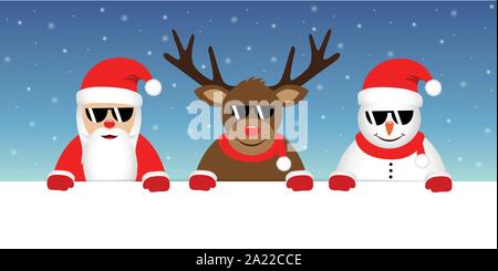 Le père noël et renne cute cartoon bonhomme avec des lunettes pour noël vector illustration EPS10 Illustration de Vecteur