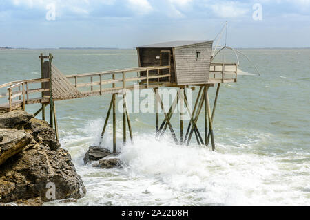 Cabane de pêcheur le long de la côte de Pornic, Bretagne, France Banque D'Images