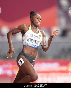 Doha, Qatar. Sep 30, 2019. Lisa Marie KWAYIE (Allemagne) l'action. 200m femmes, la ronde 1, sur 30.09.2019 Championnats du monde d'athlétisme 2019 à Doha/Qatar, à partir de la 27.09. - 10.10.2019. Dans le monde d'utilisation | Banque D'Images