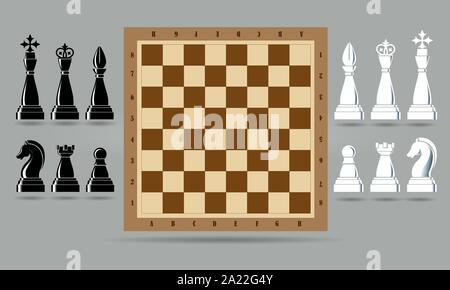Conseil d'échecs et pièces set. Vector illustration Illustration de Vecteur