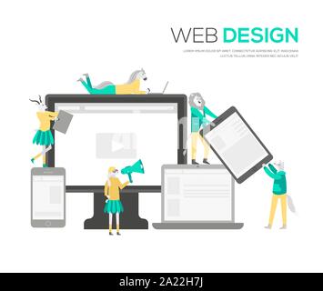 Web design humanisé les animaux comme un projet destiné à la publicité, publicité vidéo, attrait profi. connaissances html vecteur de conception développement d'applications internet médias sociaux catalogue, flyer affiche illustration Illustration de Vecteur