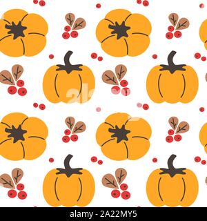 Motif de fond vectoriel continu automne illustration avec télévision à la main et la citrouille d'automne les baies de la texture pour Thanksgiving, Halloween et la récolte Illustration de Vecteur