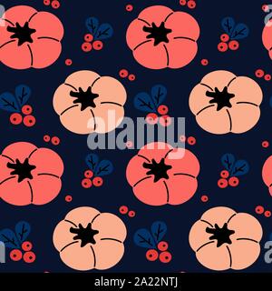 Automne modèle vectoriel continu illustration avec télévision à la main et les baies de potiron automne texture sur fond bleu foncé pour l'action de grâce, d'une récolte Illustration de Vecteur