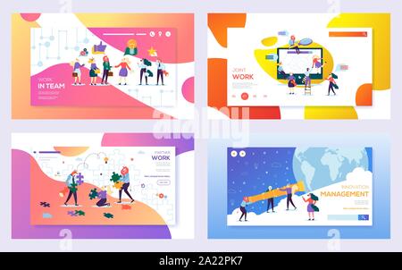 Partenaire d'affaires de caractère créatif Concept pour page Web. Les gens d'affaires d'équipe l'innovation télévision Cartoon Vector Illustration. Landing Page Définir l'équipe Notre cabinet d'augmenter la croissance de réussite de l'entreprise Illustration de Vecteur