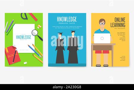 Cartes d'information retour à l'école ensemble. Modèle d'flyear étudiant, magazines, affiches, bannières, couverture de livre. L'enseignement collégial infographie concept arrière-plan. La mise en page moderne illustrations Illustration de Vecteur
