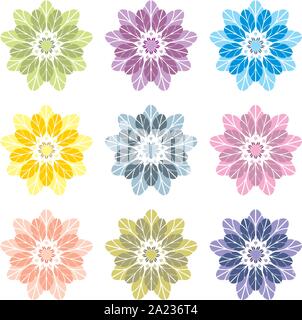 Dahlias fleurs de couleurs vert dans plusieurs tailles Illustration de Vecteur