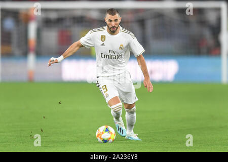 Karim Benzema Real Madrid Roma 11/08/2019 Stade Stadio Olimpico football match amical pré saison 2019/2020 AS Roma - Real Madrid Mabel bol vert T Banque D'Images