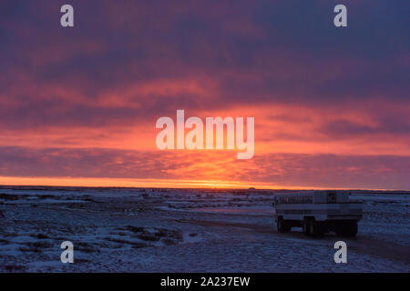 Ciel coucher de soleil sur la baie d'Hudson au moment du gel, Churchill, Manitoba, Canada Banque D'Images