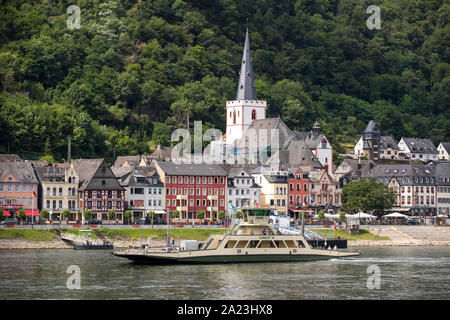 La ville de Saint- Goar, sur le Rhin, Rhin ferry, Allemagne Banque D'Images