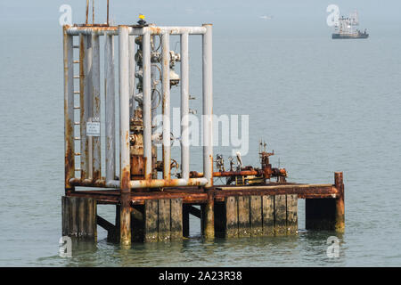 L'age de l'industrie du gaz de Aransas Bay, Rockport, Maine, USA Banque D'Images