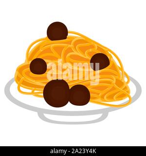 Spaghetti aux Boulettes de isolé sur fond blanc - Vector Illustration de Vecteur