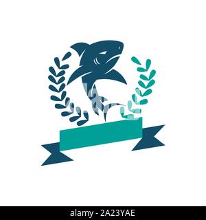 Ruban de feuille de requins logo design vector illustration isolé Illustration de Vecteur