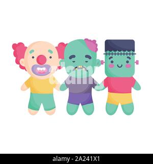 Les garçons costume clown zombie frankenstein trick or treat halloween vector illustration Illustration de Vecteur