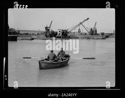Les perturbations de la Palestine de 1936. Tel-Aviv Port plus léger, au sud de la jetée. Vue en regardant la mer du sud-mur Banque D'Images