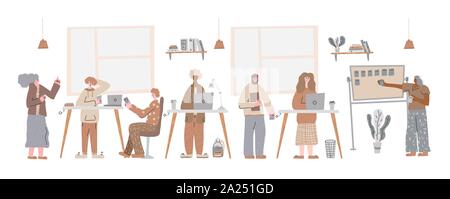 Brainstorming. Les petites entreprises. Les travailleurs. Coworking employés. Vector cartoon illustration couleur à plat. Illustration de Vecteur