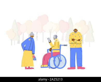 Des cadres supérieurs au parc. Les personnes à la retraite différents marche à pied. Télévision vecteur illustration. Illustration de Vecteur