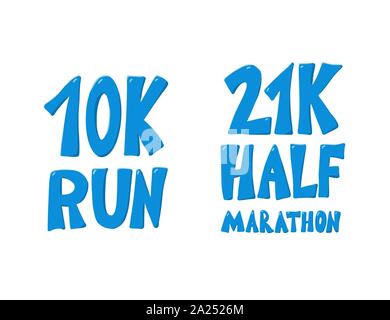 10k et 21k demi-marathon courir texte. Vector illustration. Illustration de Vecteur