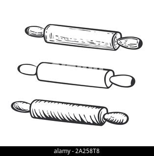 Ensemble de rouleau à pâtisserie. Tirer la main dans leur gravure illustration vectorielle Illustration de Vecteur